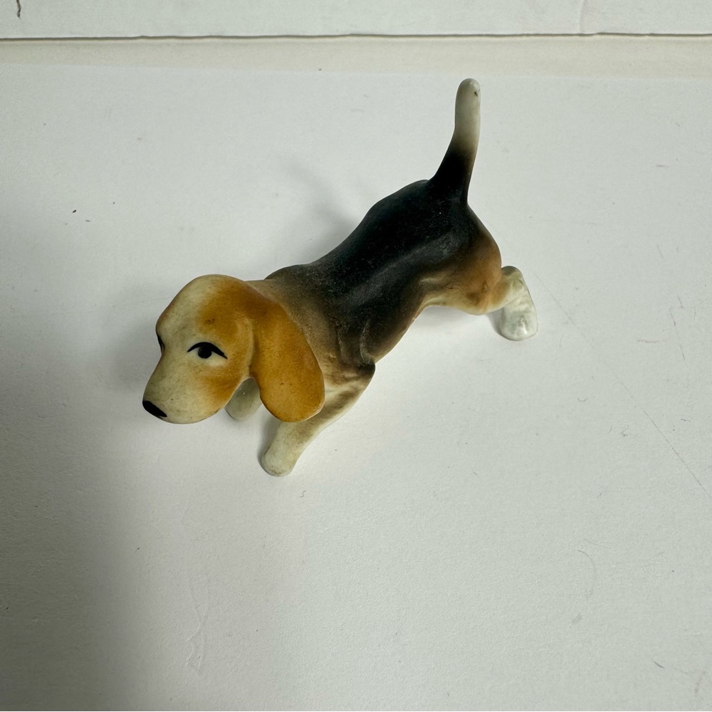 Vintage Bone China Beagle Dog Figurine. sticker reads “Bone China” Japan.